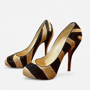Christian Louboutin Feticha Pumps Heels Ponyhair Zebra Brown Tan print